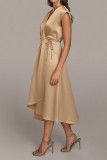 Hot Sale Tie Waist Satin V-Neck Dress