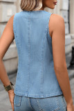 New Washed Sleeveless Casual Tie Waist Denim Vest 