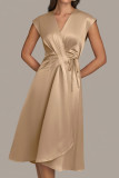 Hot Sale Tie Waist Satin V-Neck Dress