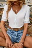 Summer V-Neck Lace Trim Hollow Out Blouse