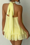Backless Halter Waist Cinched Mini Dress