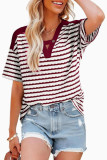 V-neck Striped Loose Short Sleeved Shirt