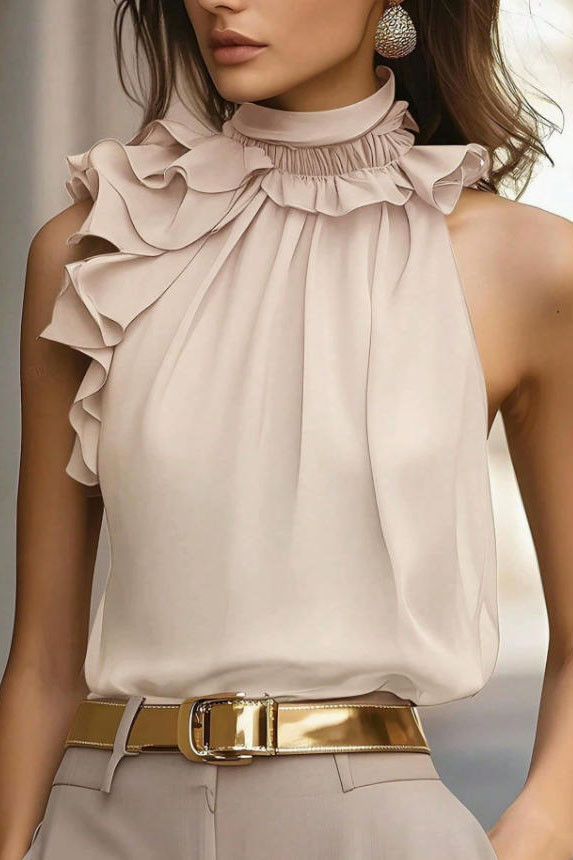 Petal Collar Hanging Neck Slim Fit Sleeveless Shirt