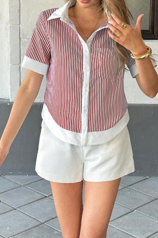 POLO Collar Striped Short Sleeved Shirt