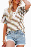 V-neck Striped Loose Short Sleeved Shirt