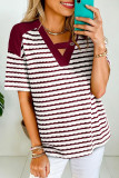 V-neck Striped Loose Short Sleeved Shirt