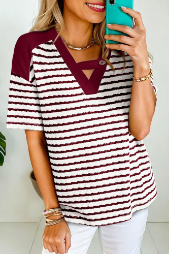 V-neck Striped Loose Short Sleeved Shirt