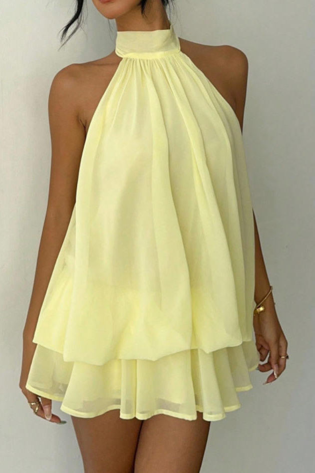 Backless Halter Waist Cinched Mini Dress