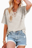 V-neck Striped Loose Short Sleeved Shirt