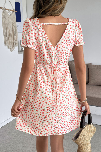 Bubble Short Sleeved V-neck Floral Dress
