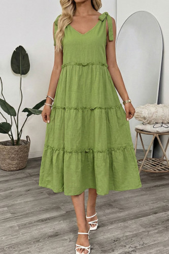 Solid Color Cotton and Linen Camisole Dress