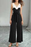 Color Blocking Waist Cinched Sleeveless Jumpsuit