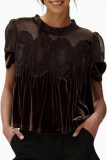 Mesh Embroidered Lace Round Neck Velvet Shirt