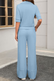 Lapel Short Sleeved Wide Leg Pants Two-piece Set