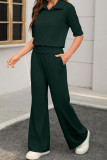 Lapel Short Sleeved Wide Leg Pants Two-piece Set