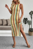 Holiday Style Striped Slim Fit Sleeveless Dress