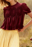 Mesh Embroidered Lace Round Neck Velvet Shirt