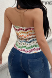 Strapless Sleeveless Gradient Floral Vest