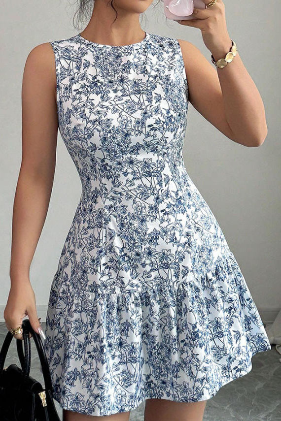 Floral Print Vintage Sleeveless Dress