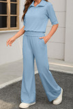Lapel Short Sleeved Wide Leg Pants Two-piece Set