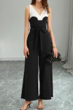 Color Blocking Waist Cinched Sleeveless Jumpsuit