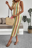 Holiday Style Striped Slim Fit Sleeveless Dress
