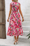 Sleeveless V-neck Printed Waist Cinching Dress