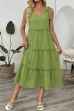 Solid Color Cotton and Linen Camisole Dress