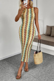 Holiday Style Striped Slim Fit Sleeveless Dress