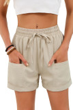 Solid Color Pocket Elastic Waist Loose Shorts