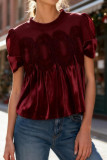 Mesh Embroidered Lace Round Neck Velvet Shirt