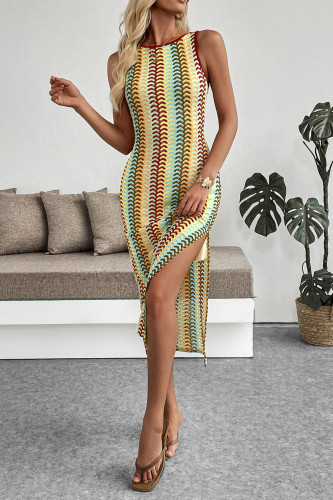 Holiday Style Striped Slim Fit Sleeveless Dress