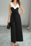 Color Blocking Waist Cinched Sleeveless Jumpsuit