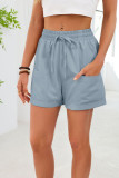 Solid Color Pocket Elastic Waist Loose Shorts