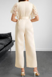 Satin Solid Color Lace Short Sleeved Jumpsuit