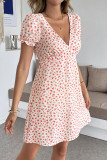 Bubble Short Sleeved V-neck Floral Dress