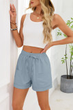 Solid Color Pocket Elastic Waist Loose Shorts