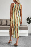 Holiday Style Striped Slim Fit Sleeveless Dress