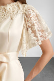 Satin Solid Color Lace Short Sleeved Jumpsuit