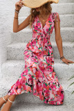 Sleeveless V-neck Printed Waist Cinching Dress