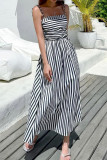 Striped Vacation Style Pocket Sleeveless Dress