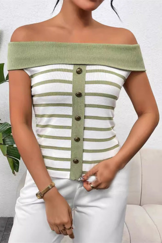 Striped Off Shoulder Knitted Sweater
