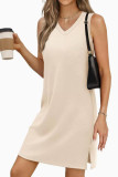 V-neck Sleeveless Slit Solid Color Vest Dress