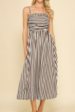 Striped Vacation Style Pocket Sleeveless Dress