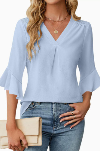 Lotus Leaf Seven Quarter Sleeve V-neck Chiffon Shirt