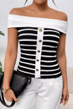 Striped Off Shoulder Knitted Sweater
