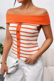 Striped Off Shoulder Knitted Sweater