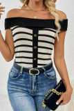 Striped Off Shoulder Knitted Sweater