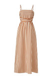 Striped Vacation Style Pocket Sleeveless Dress