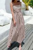 Striped Vacation Style Pocket Sleeveless Dress